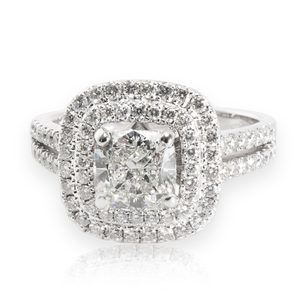 Scott K Cushion Diamond Halo Engagement Ring in 18K White Gold 2.25 CTW